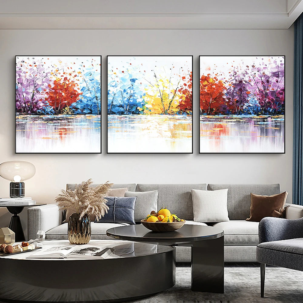 3 Panels Abstract Colorful Oil Paintings Print On Canvas Posters And Prints Landscape Wall Art Pictures Home Wall Decor No Frame Peaceful Pleasures Health and Wellness