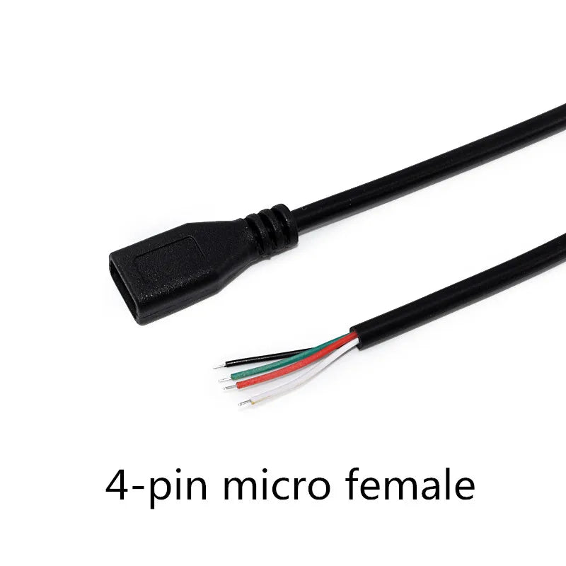 1pcs Micro USB 2.0 Female Jack Android Interface 4 Core 2 Core Male Female Power Data Charge Cable Cord Connector 30CM Cable Peaceful Pleasures Health and Wellness 4pin micro female