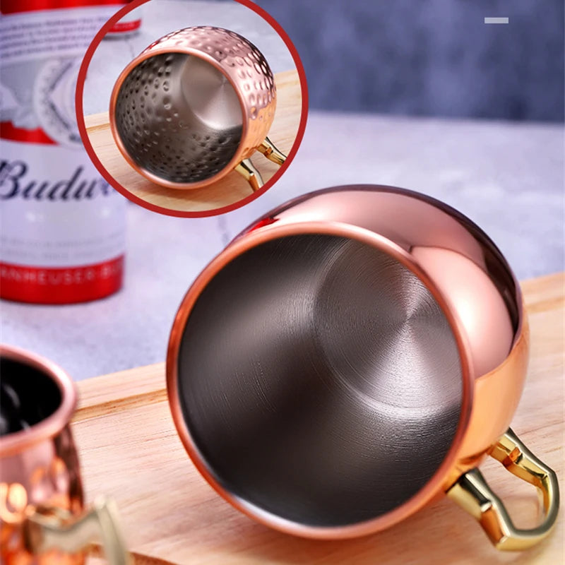 Hammered Copper-Plated Moscow Mule Mug – 500ml Stainless Steel Cocktail Cup with Brass Handle