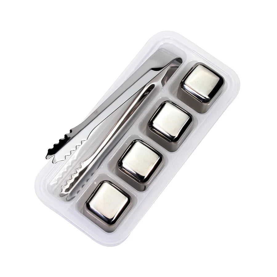 Stainless Steel Ice Cubes, Reusable Chilling Stones for Whiskey Wine, Keep Your Drink Cold Longer, SGS Test Pass Peaceful Pleasures Health and Wellness 4 Pack with Tongs