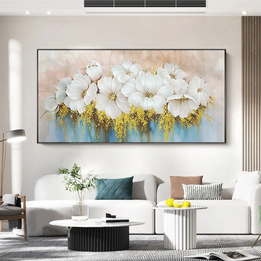 Household goods wall art beautiful flowers canvas oil painting hand-made hanging in the hotel restaurant living room and bedroom Peaceful Pleasures Health and Wellness