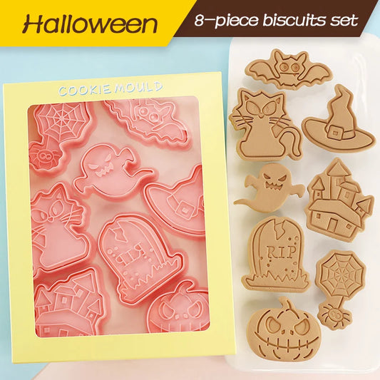 8-Piece Halloween Cookie Mold Set – Ghost & Cartoon Press Biscuit Cutters, Food-Grade PLA Peaceful Pleasures Health and Wellness
