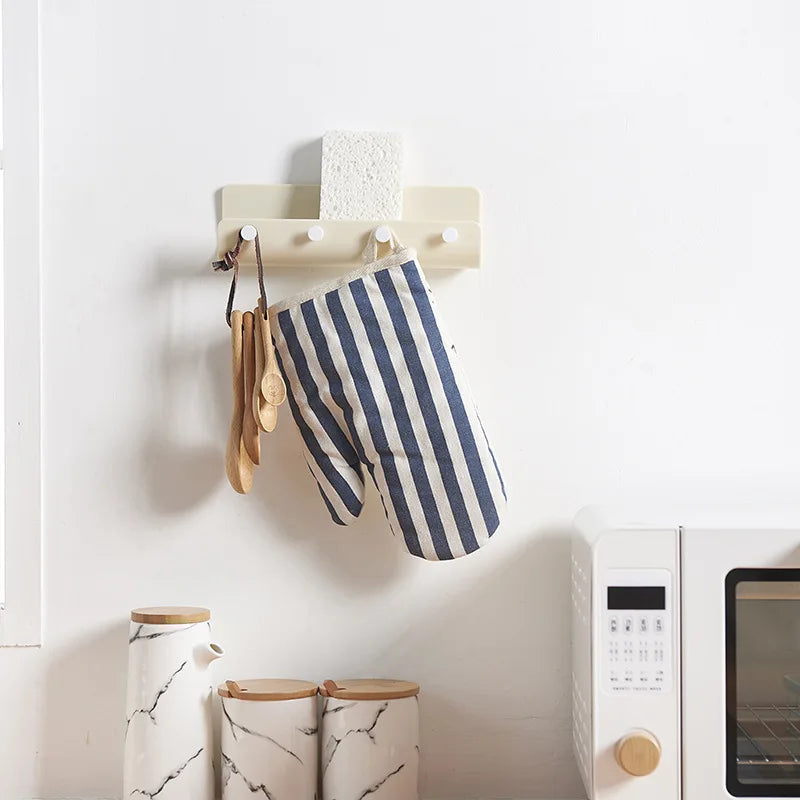 Nordic Adhesive Wall Shelf Rack with 4 Hooks – Punch-Free