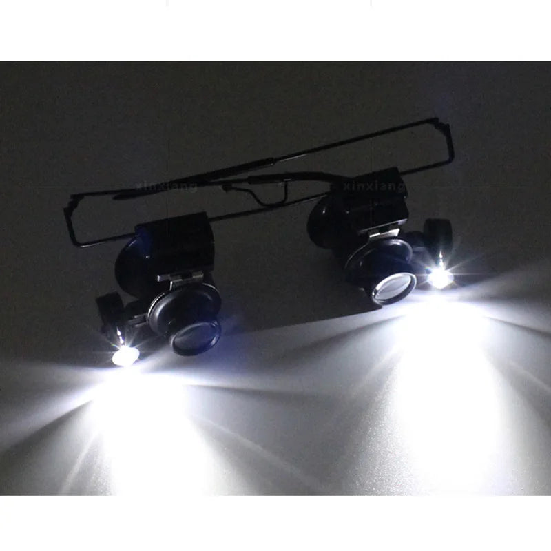 Double Glasses Type with Led Light Watch Repair Management 20X Head Wear High-Definition Plastic Lens Magnifying Glass Peaceful Pleasures Health and Wellness
