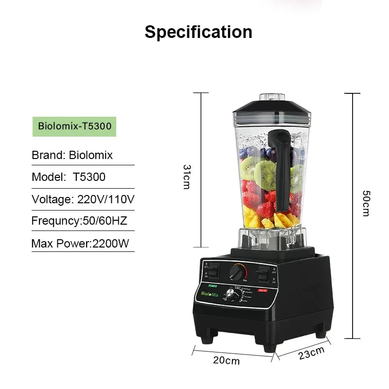 BioloMix BPA Free 2L Jar 2200W Professional Smart Timer Pre-programed Blender Mixer Juicer Food Processor Ice Smoothies Crusher Peaceful Pleasures Health and Wellness