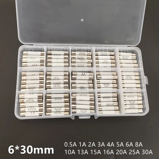 75pcs Ceramic Fuse 6mm x 30mm 0.5A 1A 2A 3A 4A 5A 6A 8A 10A 13A 15A 20A 25A 30A Fuse Assortment Kit 250V 6x30mm Insurance Tube Peaceful Pleasures Health and Wellness Default Title