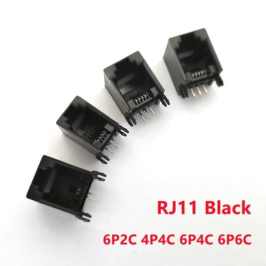 10pcs Black RJ11 Telephone Socket 4P4C 6P2C 6P4C 6P6C Plug Horizontal Right Angle Crystal Head Seat Female Socket Peaceful Pleasures Health and Wellness
