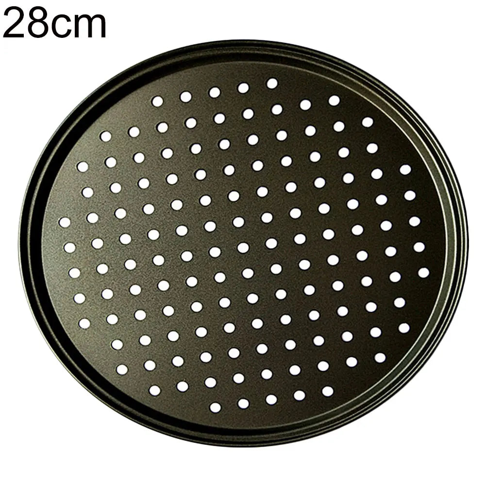 26/28/32CM Carbon Steel Non-stick Pizza Baking Pan Mesh Tray Plate Round Deep Dish Pizza Pan Tray Mould Bakeware Baking Tool Peaceful Pleasures Health and Wellness 28cm