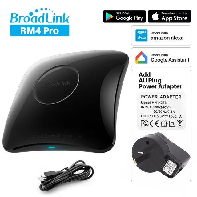 Broadlink RM4 Pro Remote Controller WiFi IR RF Intelligent Controller work with Alexa Google Assistant Smart Home Automation Peaceful Pleasures Health and Wellness With AU Plug