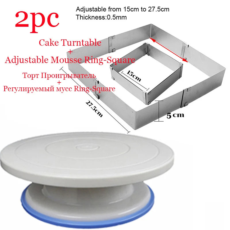 8-Piece Cake Turntable Decorating Set | Rotating Stand, Adjustable Mousse Rings, Spatulas & Scrapers
