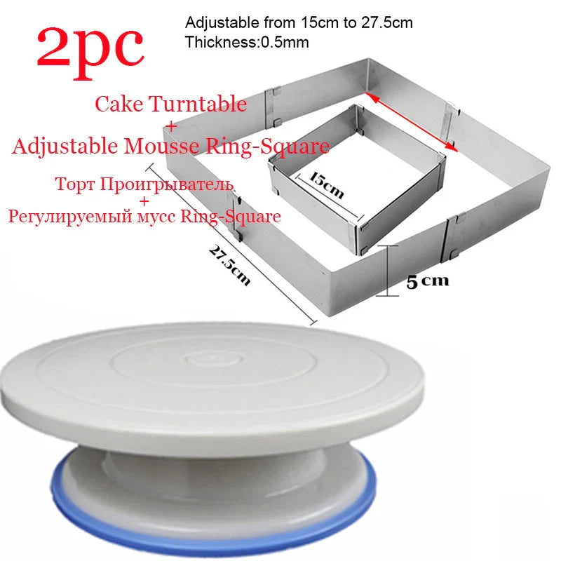 8-Piece Rotating Cake Turntable Set – Stand, Mousse Ring & Tools