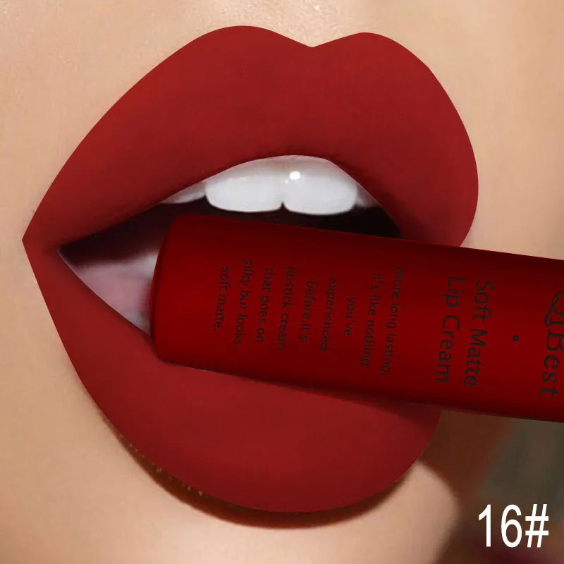 Nude Matte Lip Gloss Long-lasting Velvet Lipstick Waterproof Non-stick Cup Sexy Red Dark Lip Tint Purple Black Lip Glaze Makeup Peaceful Pleasures Health and Wellness 16