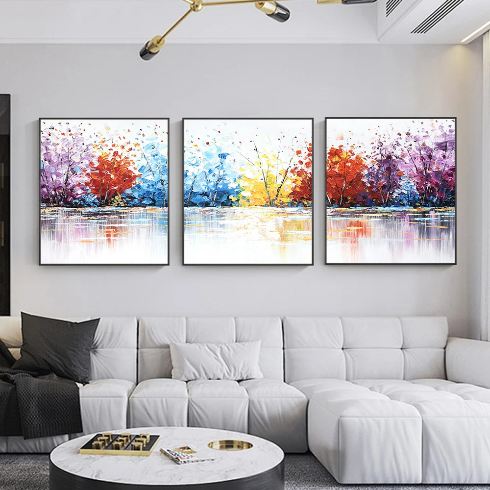3 Panels Abstract Colorful Oil Paintings Print On Canvas Posters And Prints Landscape Wall Art Pictures Home Wall Decor No Frame Peaceful Pleasures Health and Wellness