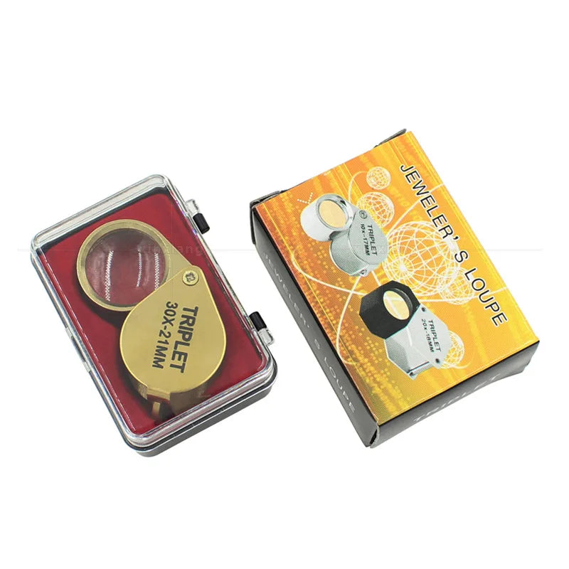 30X Folding Pocket Jeweler Magnifier Golden Color Foldable Magnifying Glass Portable Jewelry Loupe Monocle Mini Microscope Lupa Peaceful Pleasures Health and Wellness