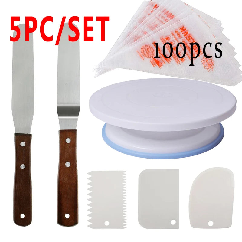 5pc Plastic Cake Turntable Rotating Cake Plastic Dough Knife Decorating 10 Inch Cream Cakes Stand Cake Rotary Table Hot Sal Peaceful Pleasures Health and Wellness
