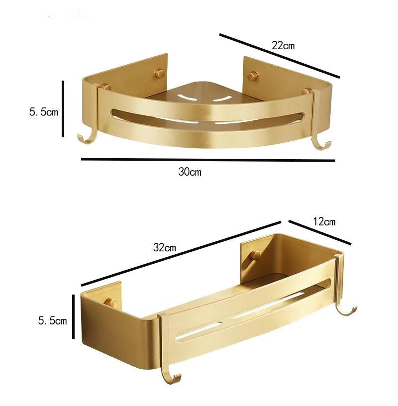 Brushed Gold Triple-Tier Corner Shelf | Wall Mounted Bathroom