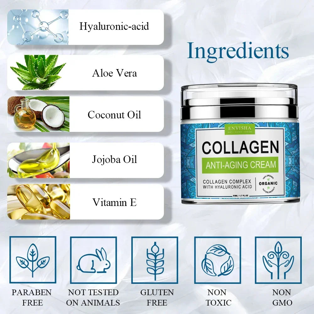 ENVISHA Face Cream – Collagen, Hyaluronic Acid & Anti-Aging | 50ml Peaceful Pleasures Health and Wellness
