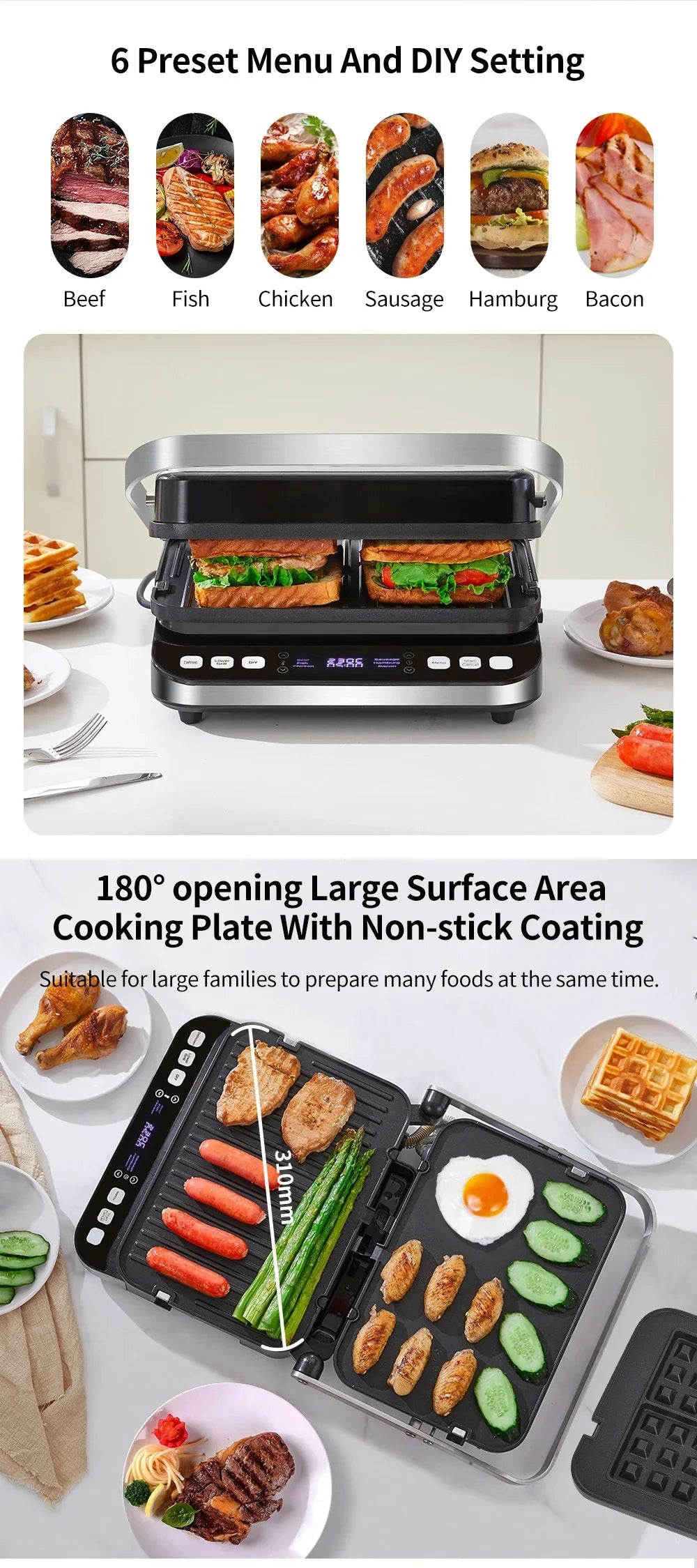 BioloMix 2000W Electric Contact Grill & Panini Press | BCG02D Peaceful Pleasures Health and Wellness