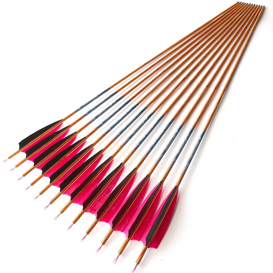 6 Wood Skin Carbon Arrows Spine 350 400 500 600 700 5 Real Feather