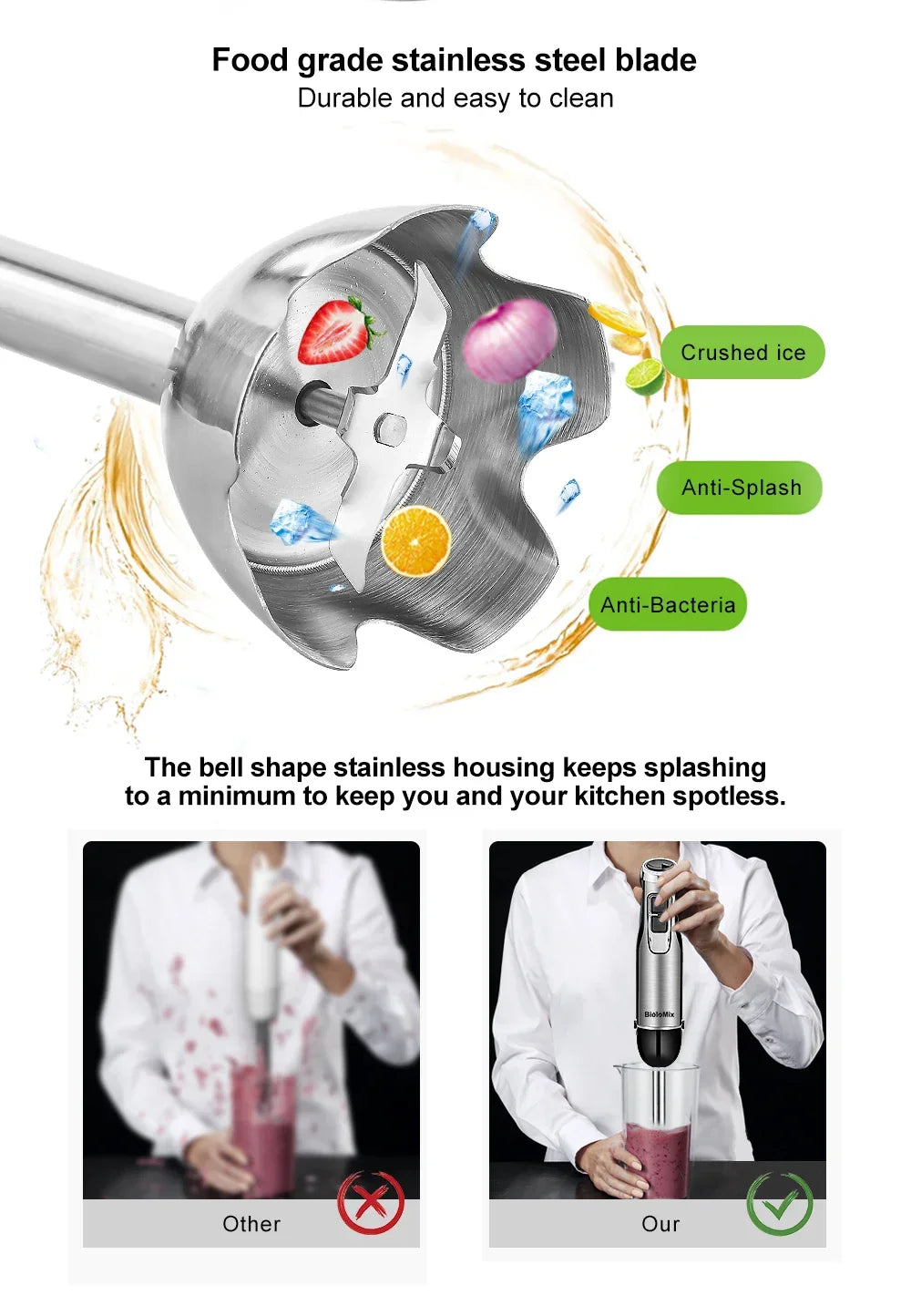 BioloMix 4 in 1 High Power 1200W Immersion Hand Stick Blender Mixer Includes Chopper and Smoothie Cup Stainless Steel Ice Blades Peaceful Pleasures Health and Wellness