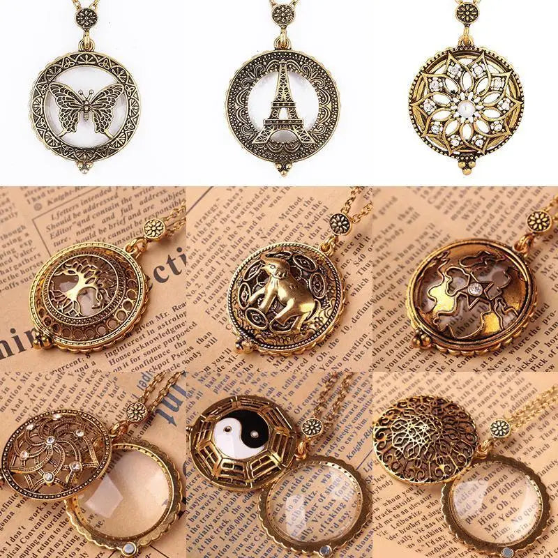 Monoculo Vintage Chain Magnifying Glass Necklace Pendant Gift Metal Magnifier 2.5X Peaceful Pleasures Health and Wellness