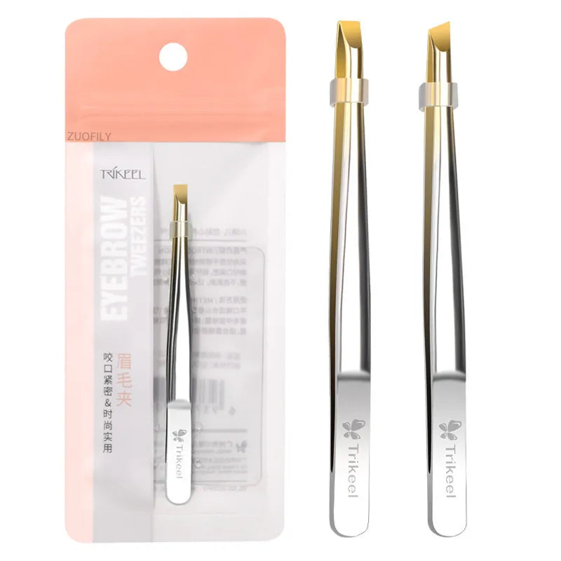 Stainless Steel Flat & Slant Tip Eyebrow Tweezer Tool