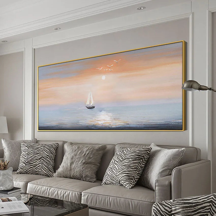 Handmade Canvas Oil Painting – Sailboat & Landscape Wall Art Canvas Oil Painting Peaceful Pleasures Health and Wellness