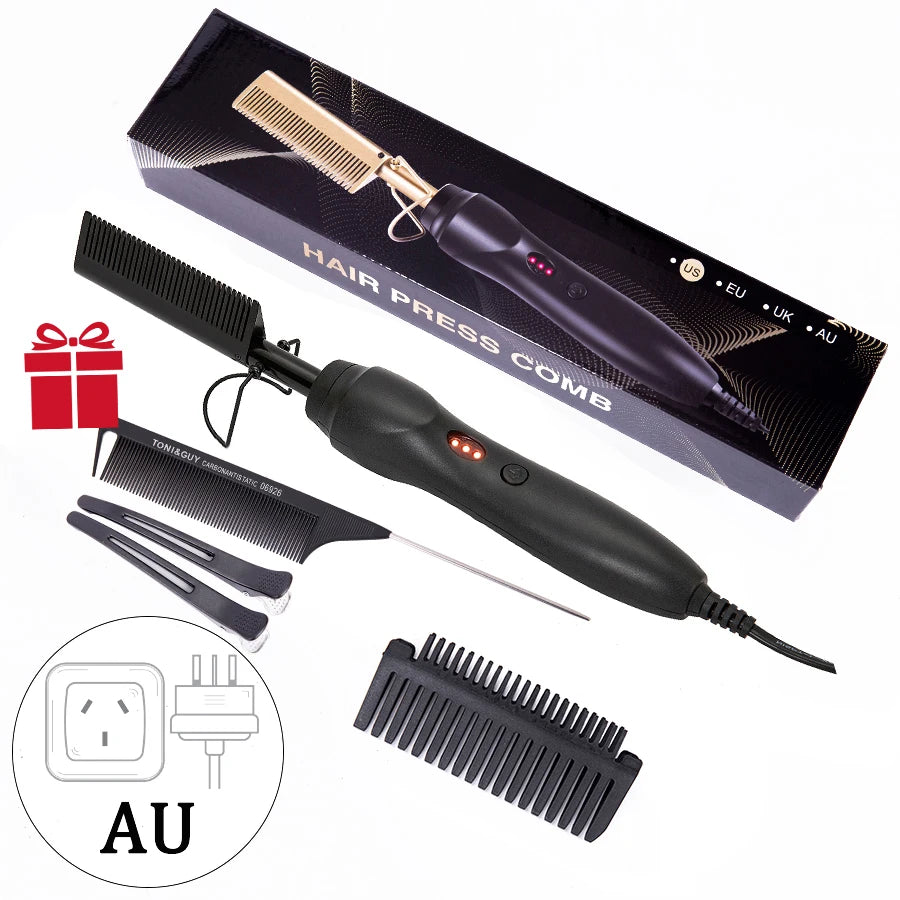 3 in 1 Hot Comb Straightener Electric Hair Straightener Hair Curler Wet Dry Use Hair Flat Irons Hot Heating Comb For Hair Peaceful Pleasures Health and Wellness Black AU