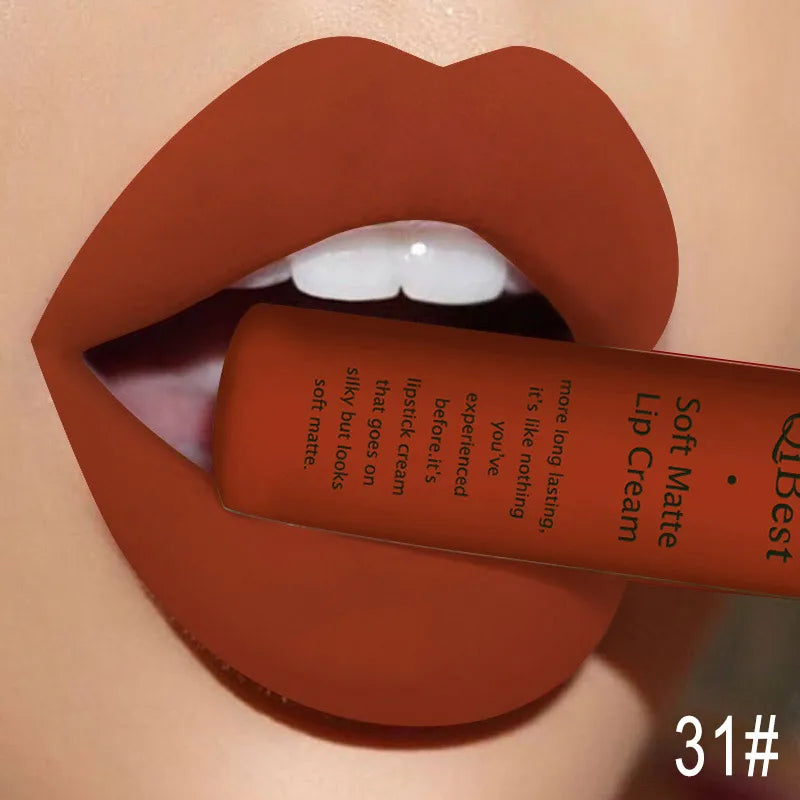 QIBEST Brand Waterproof Matte Nude Liquid Lipstick Pigment Dark Red Black Lip Tint Long Lasting Purple Lip Gloss Women Makeup Peaceful Pleasures Health and Wellness 31