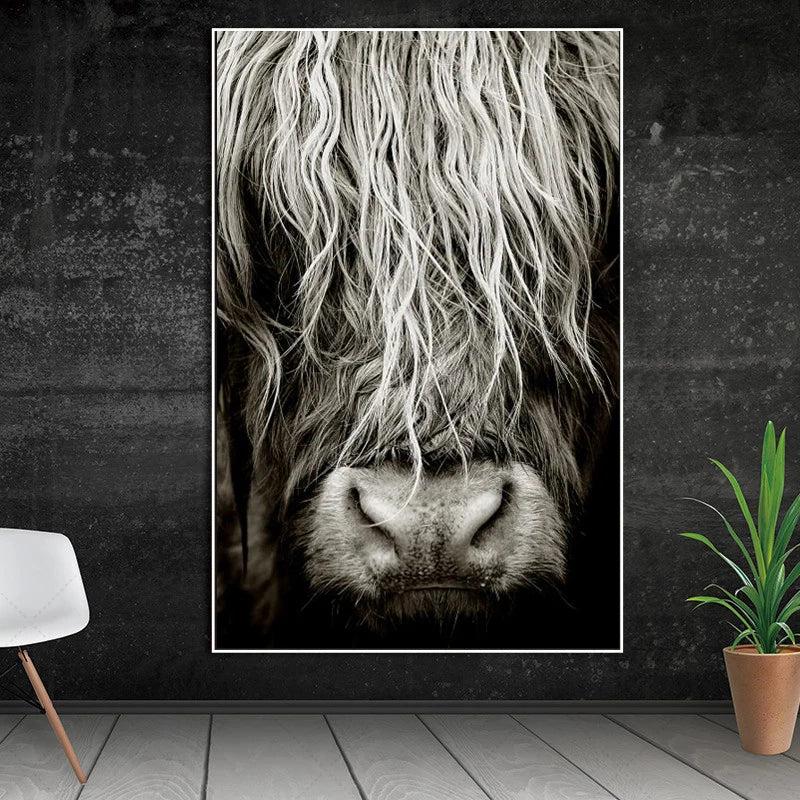 Modern Abstract Scottish Highlander Cattle Print On Canvas Wall Art Pictures Animal painting for Living Room Home Decor Peaceful Pleasures Health and Wellness