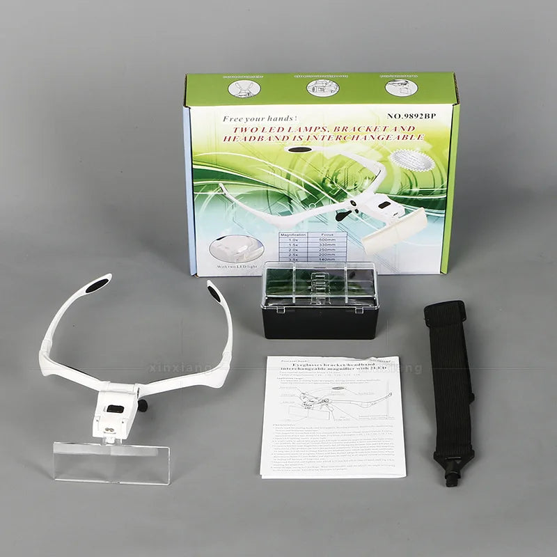 Headband LED Magnifier 1.0X, 1.5X, 2.0X, 2.5X, 3.5X Magnifying Glass With LED Light Portable Backlit Magnifier Jewelry Loupe Peaceful Pleasures Health and Wellness