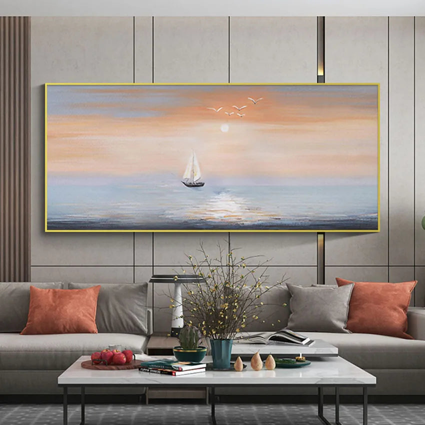 Handmade Canvas Oil Painting – Sailboat & Landscape Wall Art Canvas Oil Painting Peaceful Pleasures Health and Wellness no frame 60cmx80cm