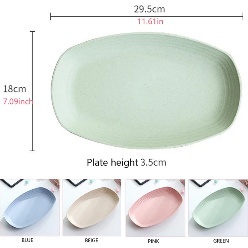 Wheat Straw Eco Serving Plate & Snack Tray – 4-Color Set for Pizza, Fruit, Breakfast & Dessert