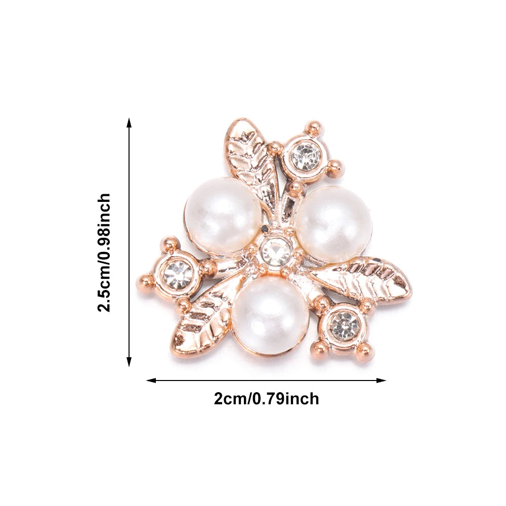 10PCS Pearl Flower Rhinestone Buttons | Crystal Sewing Embellishments