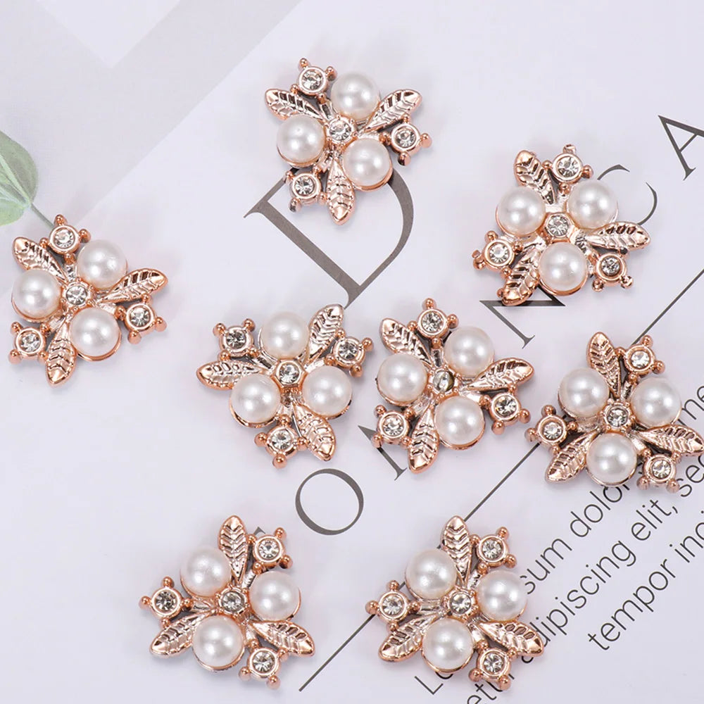 10PCS Pearl Flower Rhinestone Buttons | Crystal Sewing Embellishments