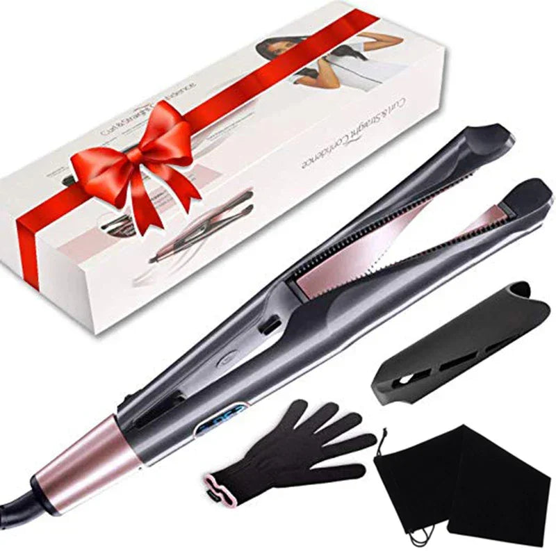 Professional Spiral Wave Curl And Straight Iron Styling Tools 2 in 1 Hair Curler & Straightener Twisted Ionic Flat Iron Styler Peaceful Pleasures Health and Wellness with box AU China Mainland