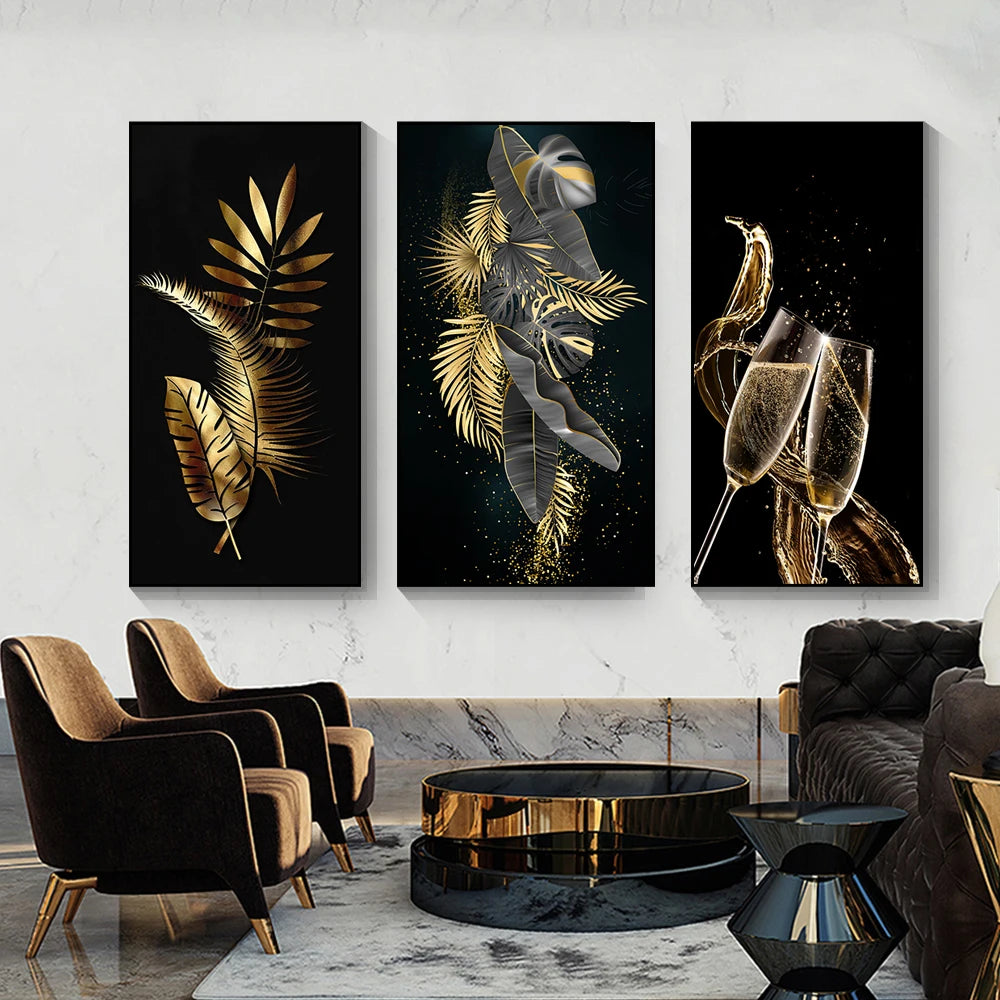 Abstract Golden Leaves and Flower Tree Oil Painting on Canvas Posters and Prints Wall Art Pictures for Living Room Cuadros Decor Peaceful Pleasures Health and Wellness