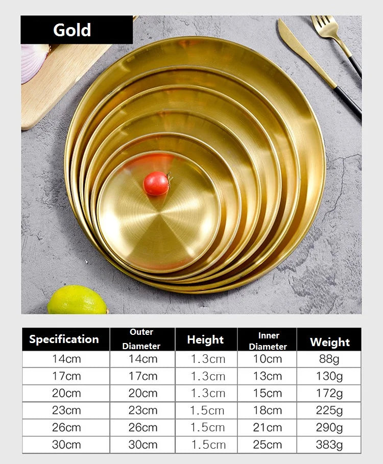 Stainless Steel Gold Plates Round Dinner Plate Dessert Salad Plates Metal Platter for Kids Camping Picnic Peaceful Pleasures Health and Wellness Steel Plate Gold 20cm
