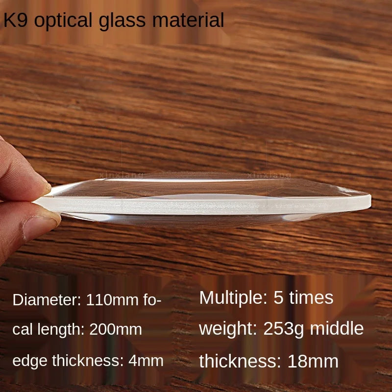 110mm Biconvex Lens K9 Optical White Glass Magnifying Lens Self-Made Projector Physical Industry Experiment Accessories Peaceful Pleasures Health and Wellness