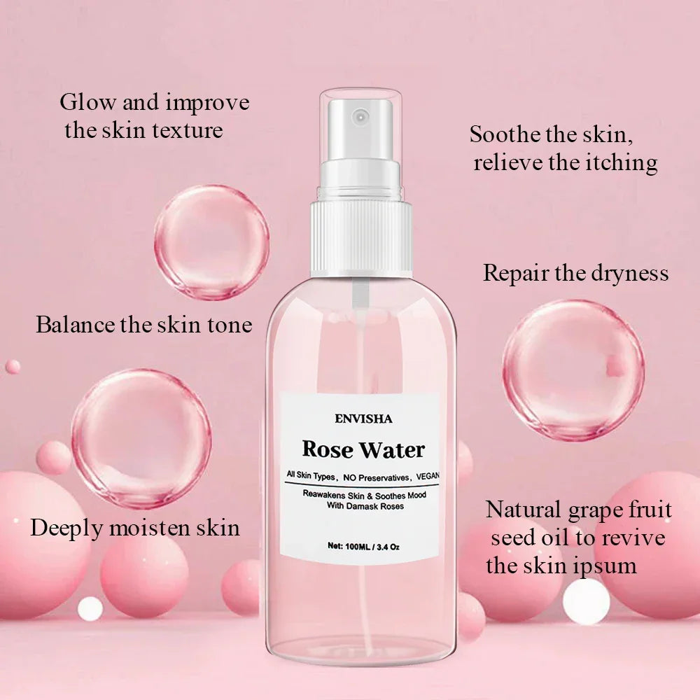 ENVISHA Rose Water Facial Toner – Hydrating & Pore-Minimizing Serum Peaceful Pleasures Health and Wellness