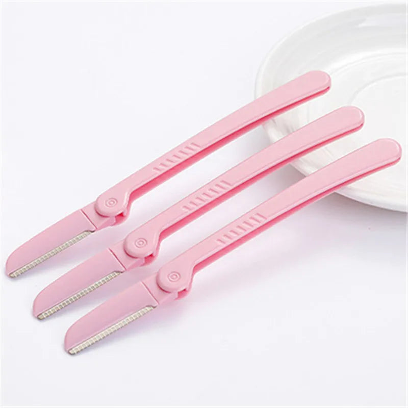 3-Pc Pink Folding Eyebrow Trimmer Set | Precision Face Shaper