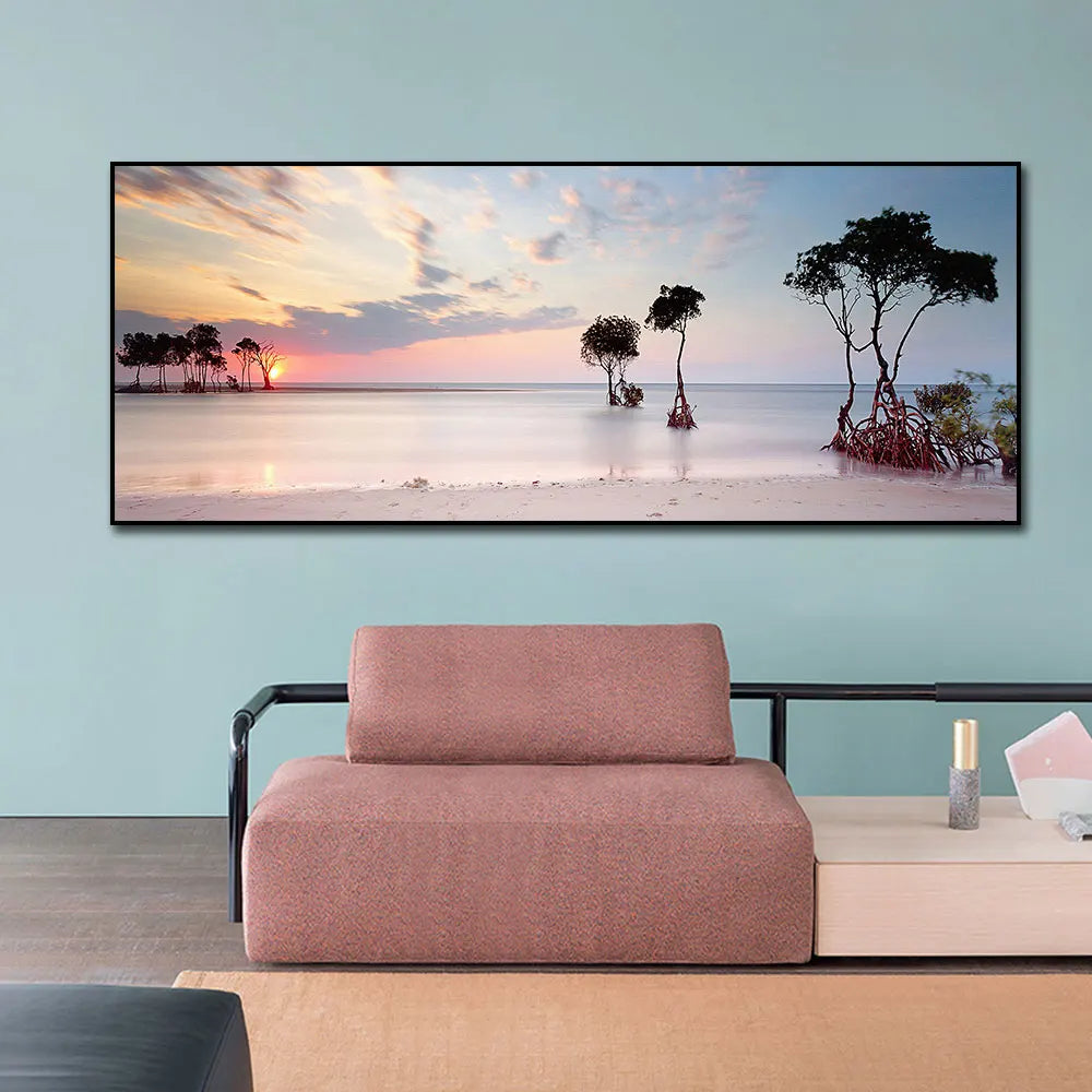 Modern Beach Dusk Seascape Picture Print on Canvas Painting Home Decor Coastline Posters Wall Art Pictures for Living Room Decor Peaceful Pleasures Health and Wellness