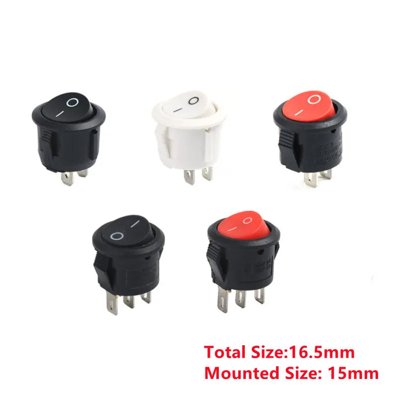 10PCS KCD1 Diameter 16.5mm Small Round Boat Rocker Switches Black Mini Round 2 Pin 3Pin ON-OFF Rocker Switch KCD1-105 Peaceful Pleasures Health and Wellness