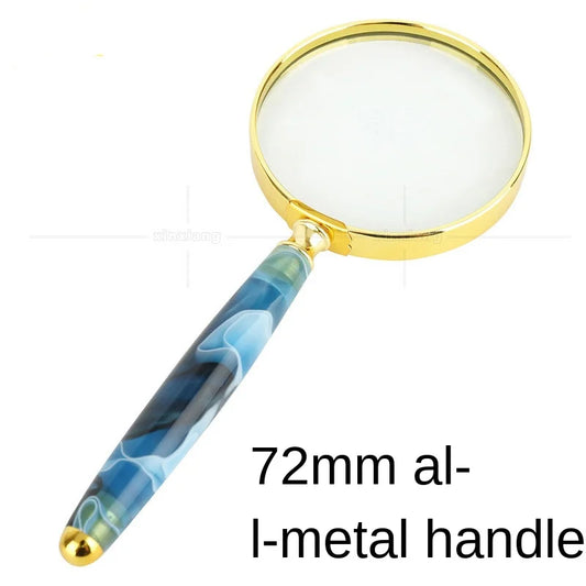 Factory Direct Hand-Held Jade Handle Zinc Alloy Frame Gold-Plated Elders Parents Reading Newspapers Philatelic Magnifying Glass Peaceful Pleasures Health and Wellness 80mm