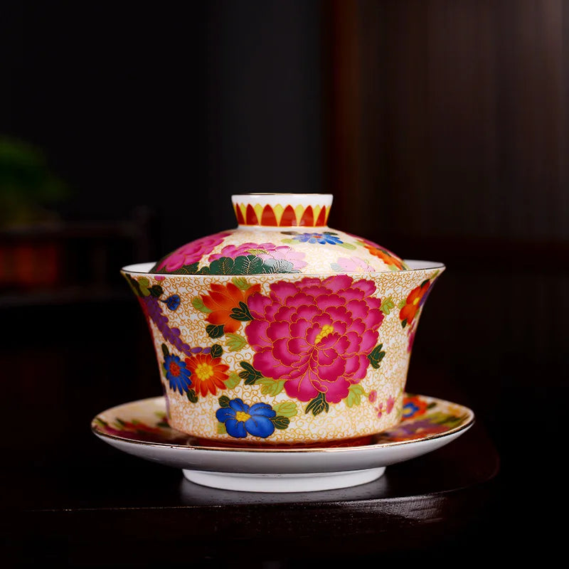 HMLOVE Enamel Sancai Gaiwan Large Capacity White Porcelain Cover Bowl