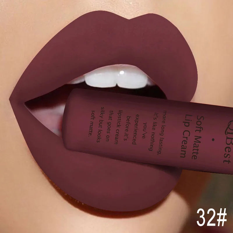 QIBEST Brand 34 Colors Liquid Lipstick Waterproof Matte Nude Lipstick Pigment Red Long Lasting Lip Gloss Women Makeup Lipgloss Peaceful Pleasures Health and Wellness 32