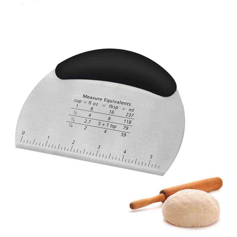Semicircle Stainless Steel Dough Scraper with Measurement Scale – 16.2×11.7cm, Pizza & Bread Cutter Baking Tool