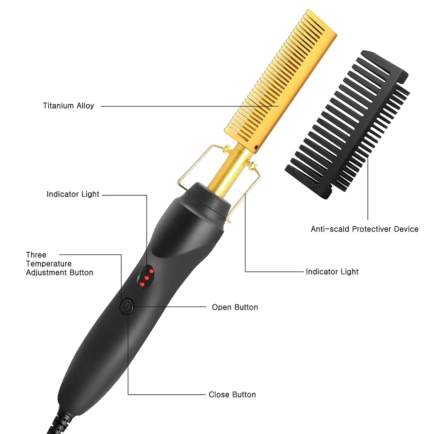 2 in1 Hot Comb Hair Straightener Electric Heating Comb Fast Heating Portable Travel Anti-Scald Beard Straightener Press Comb Peaceful Pleasures Health and Wellness
