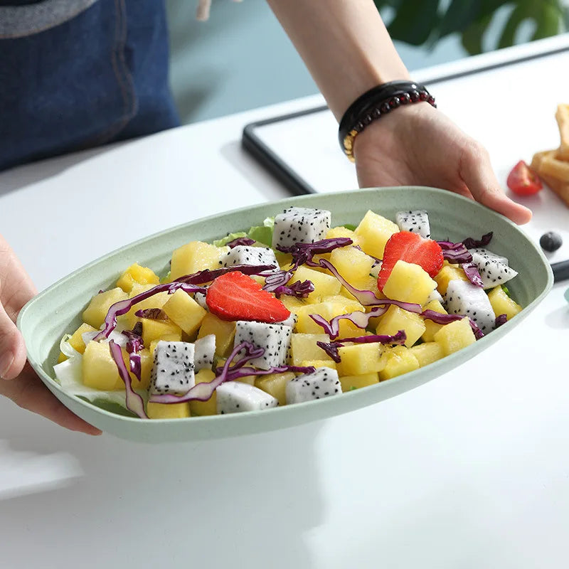 Wheat Straw Eco Serving Plate & Snack Tray – 4-Color Set for Pizza, Fruit, Breakfast & Dessert