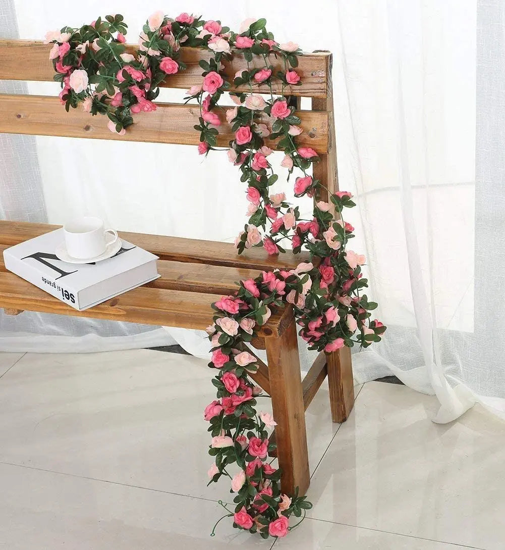 2.5m Flower Garland Fake Rose Vine Artificial Flowers Hanging Rose Ivy Hanging Baskets Wedding Arch Garden Background Decor Peaceful Pleasures Health and Wellness